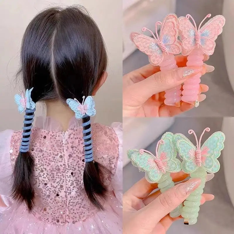 Colorful Butterfly Hair Gum for Kids - Non-Damaging Hair Rope, Braided Telephone Line Ponytail Headband