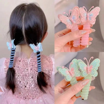 Colorful Butterfly Hair Gum for Kids - Non-Damaging Hair Rope, Braided Telephone Line Ponytail Headband