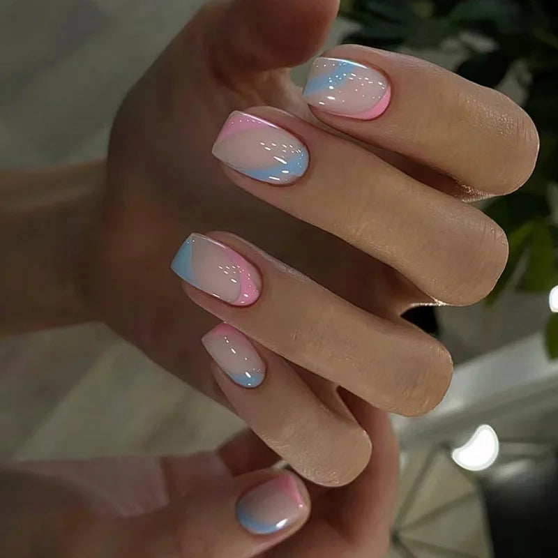 Press On Nails Short Square White Minimalist False Nail Tips Set Spring 2026 Reusable