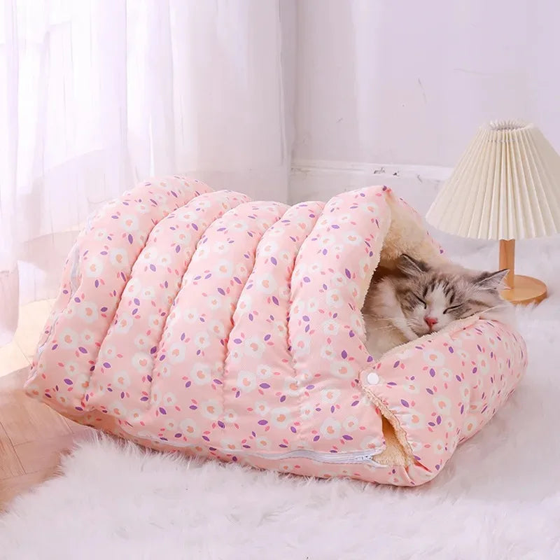 Cat Bed Cocoon Soft Coral Fleece Nest Indoor Winter 2025 Cozy Snuggly Warm Retreat For Cats