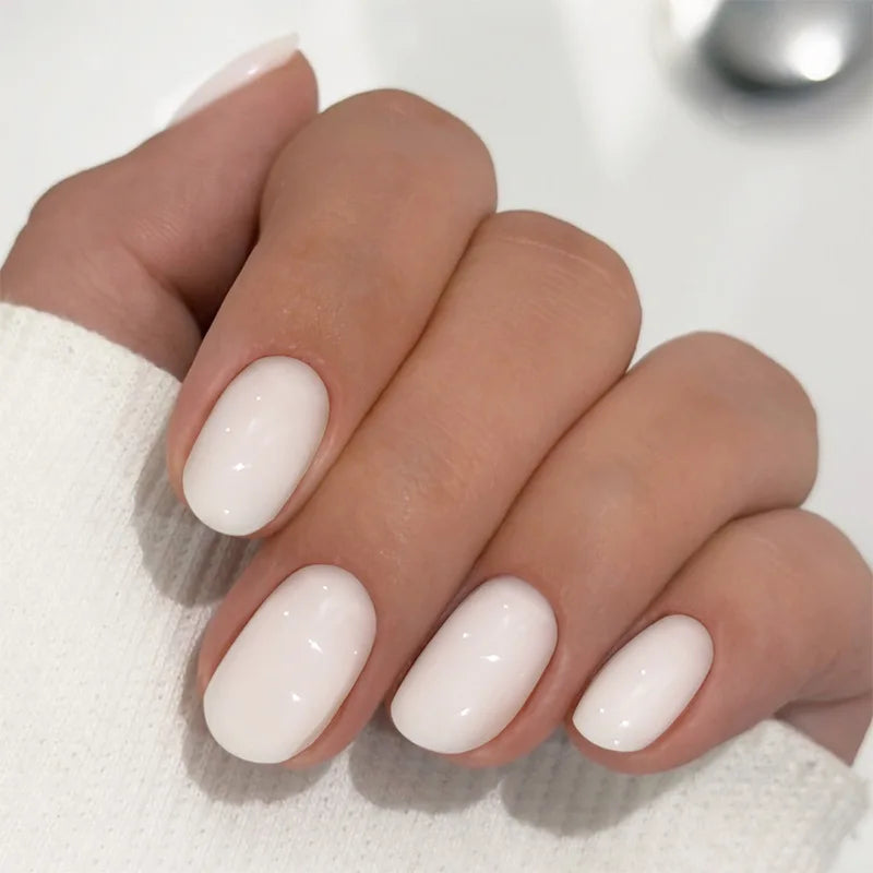 Press On Nails Short Square White Minimalist False Nail Tips Set Spring 2026 Reusable