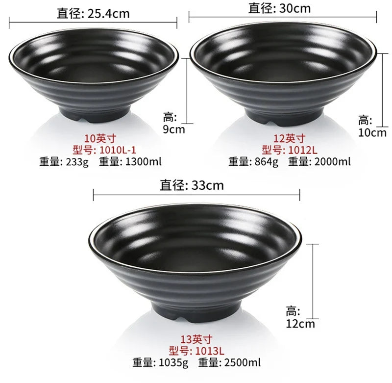 Ramen Bowl Black Plastic Japanese Style Noodle Bowl