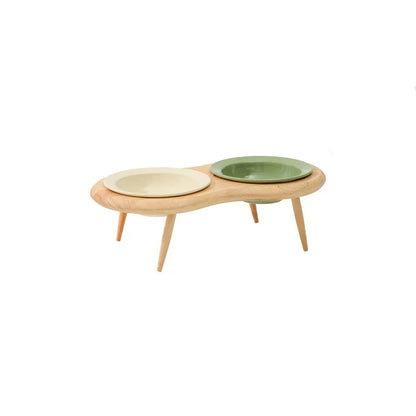 Cat Ceramic Bowl Set Height Adjustable Elevated Wooden Stand Double Food Water Bowls Fall 2025 Mess Free Feeding