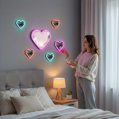 Car Window Neon Light Heart Shaped LED Interior Lamp TikTok Viral Fall 2026 Solar Powered Wiring Free