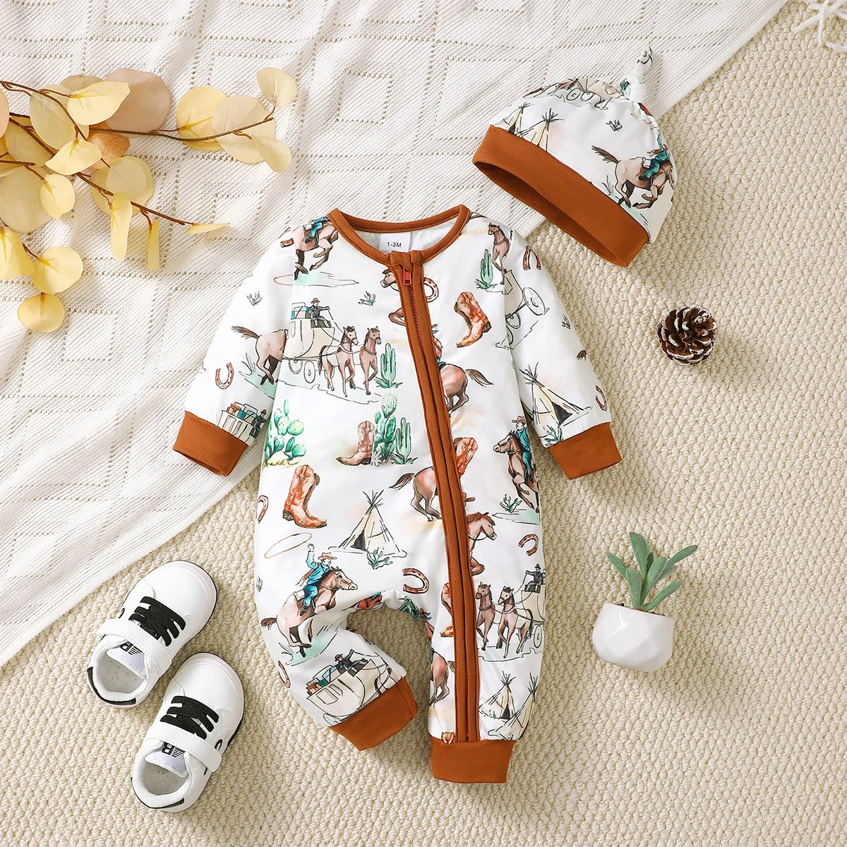 Additional gallery view 37 of baby boys bear print button-up winter romper