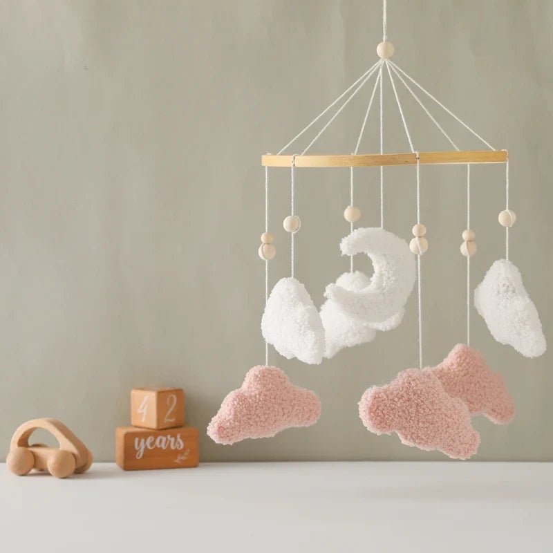Wooden Crib Mobile Felt Bear Musical Newborn Sensory Toys