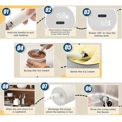 Electric Ice Cream Scoop Rechargeable Heated Spoon LED Display Holiday 2025 Gift Easy Scooping Hard Ice Cream
