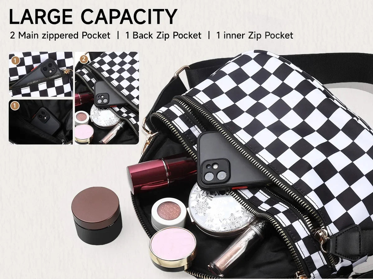 Casual women's checkered fanny pack – large capacity bum bag, adjustable crossbody mommy travel bag