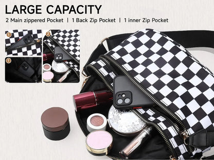 Casual women's checkered fanny pack – large capacity bum bag, adjustable crossbody mommy travel bag