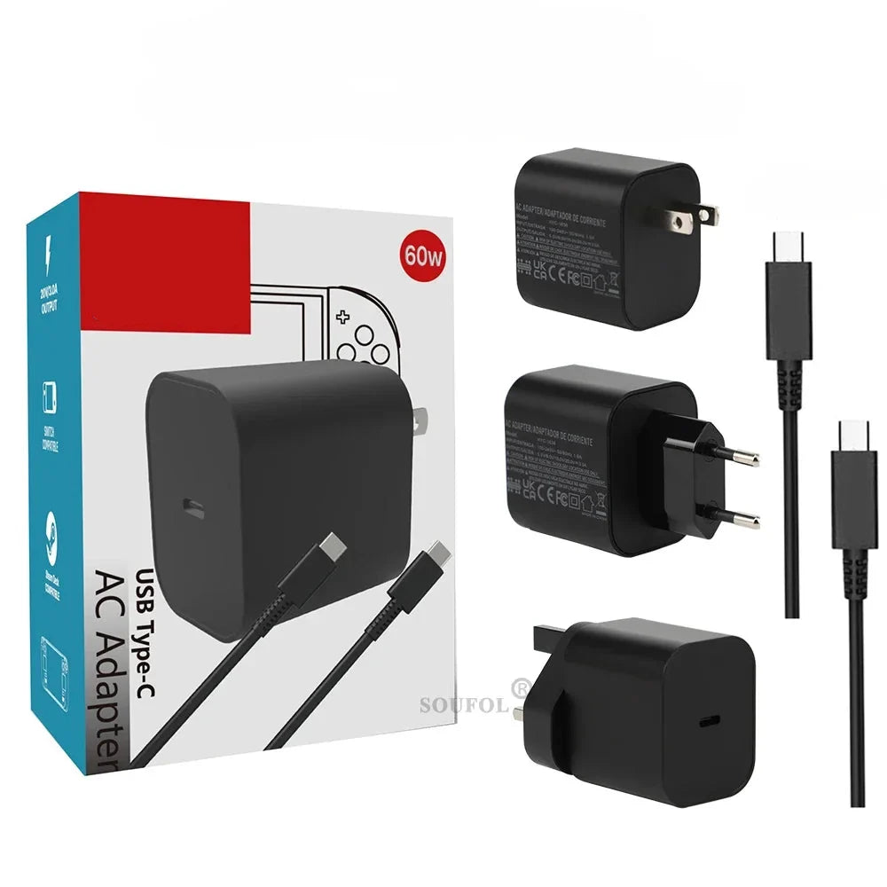 60W USB C Fast Charger Cube With EU US UK Plugs For Switch2