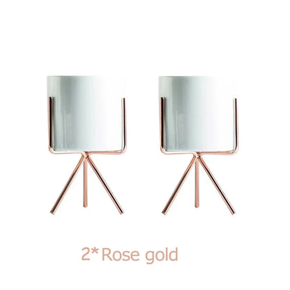 Ceramic Planters Set Of 3 With Gold Iron Stand Modern Desktop Succulent Planters Fall 2025 Stylish Gift