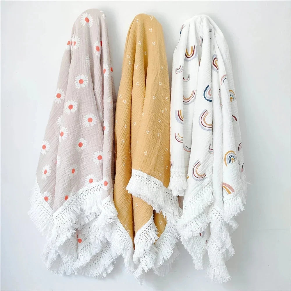 Baby Swaddle Blanket 100 Percent Cotton Muslin Newborn Floral Print Quilt Swaddle Fall 2025 Breathable Soft Gift