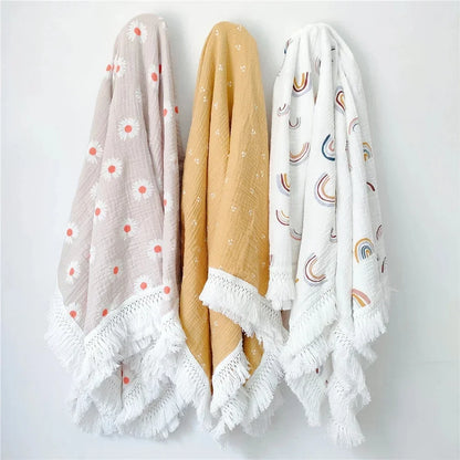 Baby Swaddle Blanket 100 Percent Cotton Muslin Newborn Floral Print Quilt Swaddle Fall 2025 Breathable Soft Gift