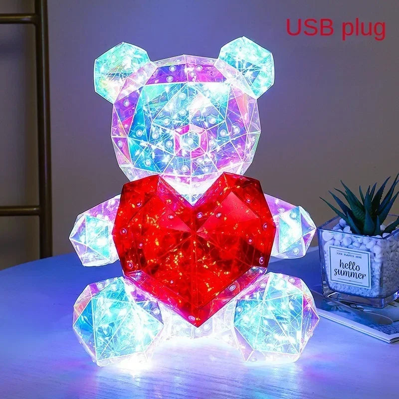 Colorful LED Teddy Bear Lamp with Heart - A Heartwarming Valentine's Day Gift for Birthdays & Anniversaries