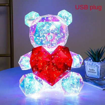 Colorful LED Teddy Bear Lamp with Heart - A Heartwarming Valentine's Day Gift for Birthdays & Anniversaries