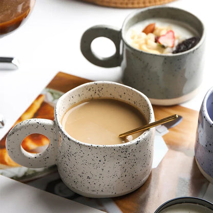 Ceramic Mug 300ml Porcelain Ring Handle Speckled Handmade Modern Coffee Cup Fall 2025 Cozy Gift