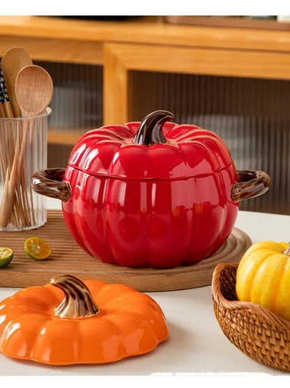 Ceramic Soup Pot Pumpkin Lid Porcelain Large Fall 2025