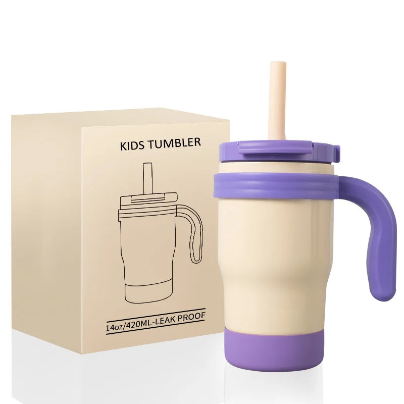 Kids Thermos Bottle 420ML Stainless Steel Insulated Tumbler With Handle And Straw, Christmas 2025 Gift