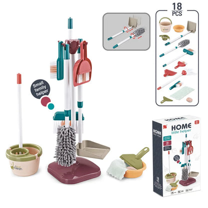 Kids Pretend Play Cleaning Set - Broom & Vacuum Toy for Boys and Girls, 23-Piece Sanitation Fun
