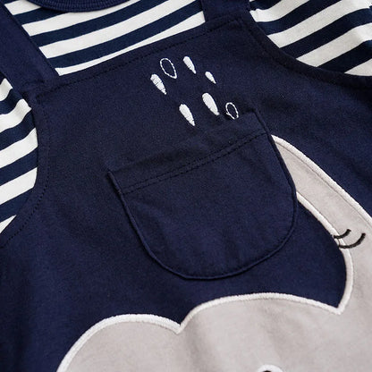 Different colour variation or layout view of the baby long sleeve striped elephant romper