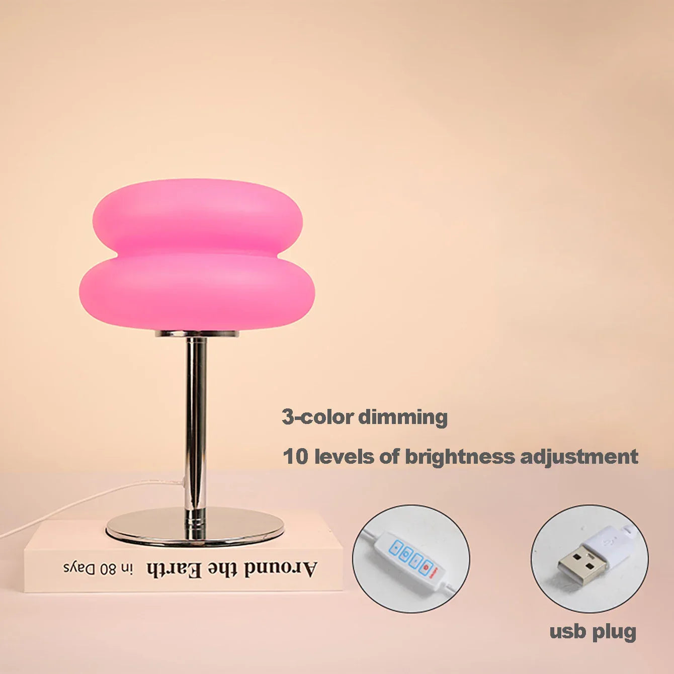 Table Lamp Cream Plastic Lampshade Mushroom Bedside Lamp Fall 2025 Tri Color Dimming USB LED Included Cozy Ambient
