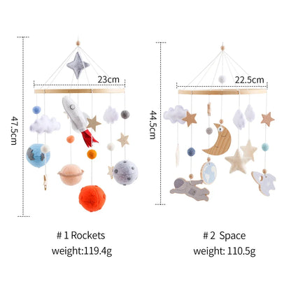 Wooden Rocket Crib Mobile Newborn Sensory Toys Soothing