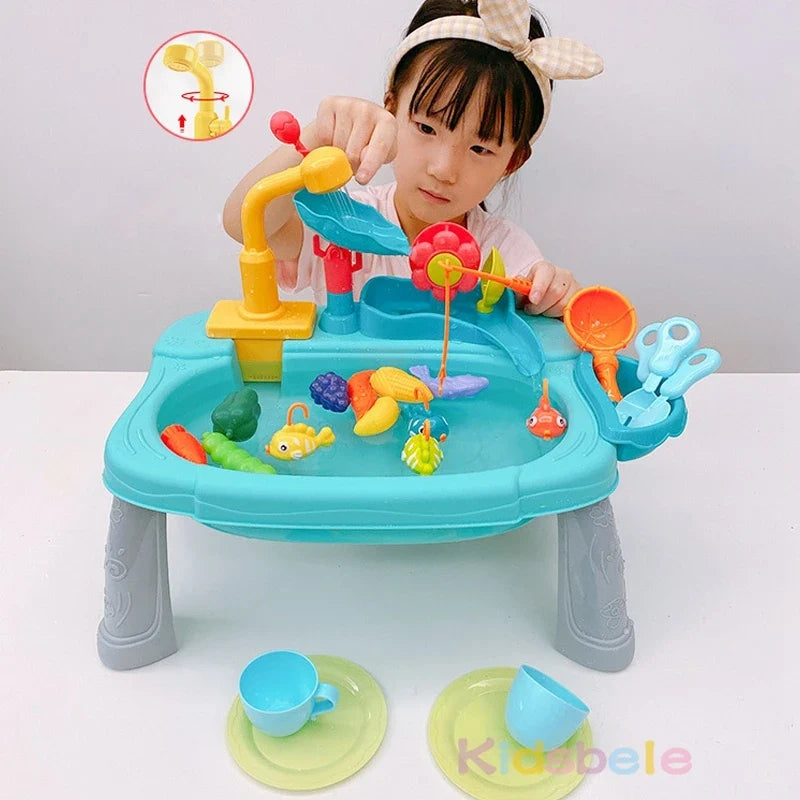 Kids Electric Kitchen Sink Toy with Running Water, Play Utensils, and Multi-Color Design for Pretend Cooking