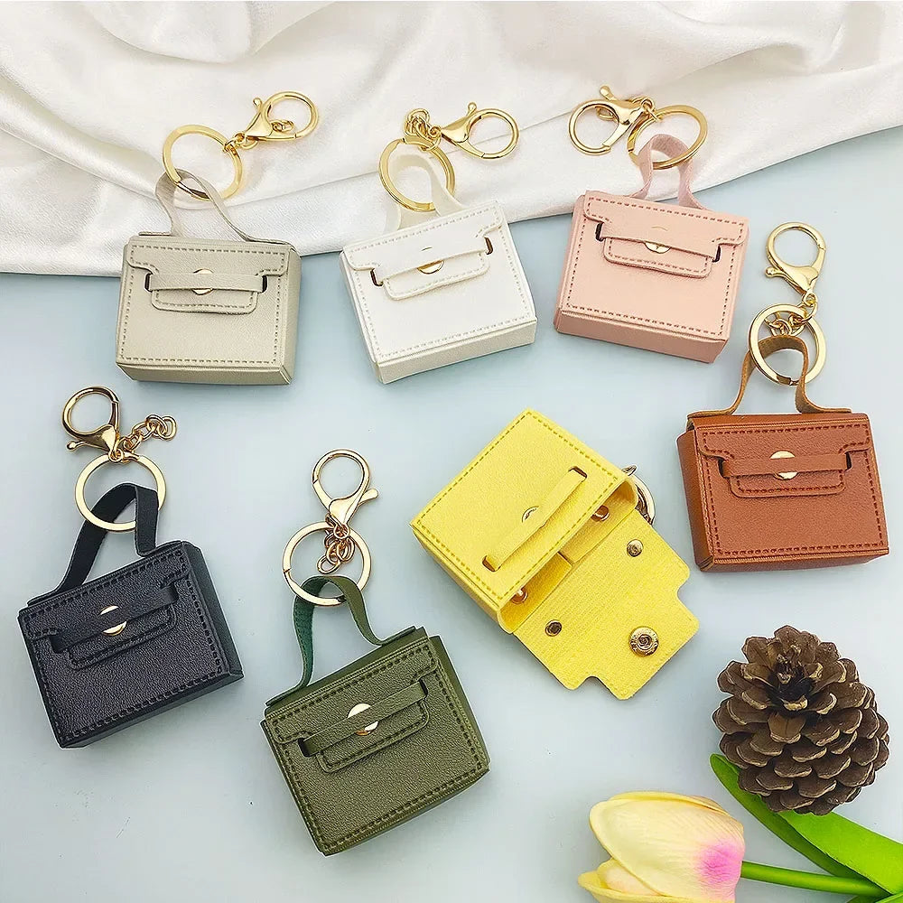 1+1 Free Birkin Inspired Mini Hand Bag - Solid Color PU Leather Coin Bag Keychain Charm
