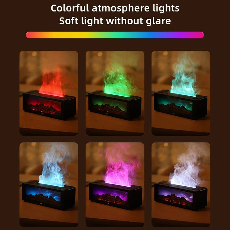 Essential Oil Diffuser Fireplace Flame Humidifier Colorful LED Aroma Mist Remote Timer USB Cozy Fall 2025 Gift