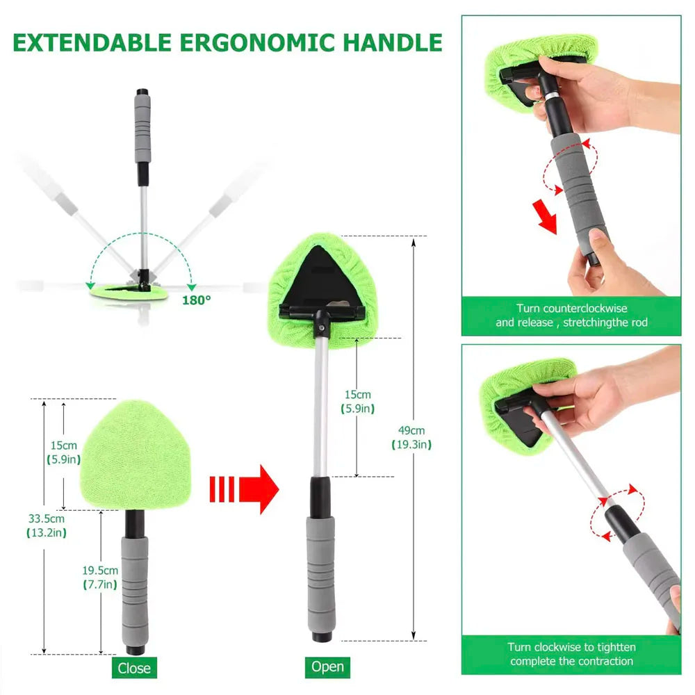 Car Window Cleaner Kit Glass Cleaning Tool Microfiber Telescopic Handle Spring 2026 Streak Free Glass