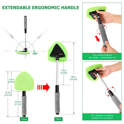 Car Window Cleaner Kit Glass Cleaning Tool Microfiber Telescopic Handle Spring 2026 Streak Free Glass
