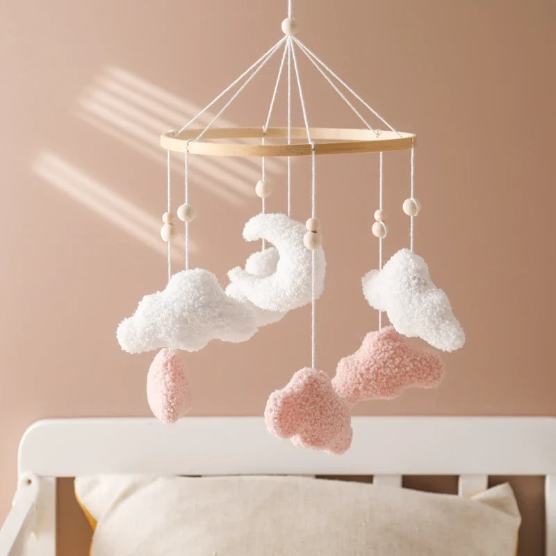 Wooden Crib Mobile Felt Bear Musical Newborn Sensory Toys