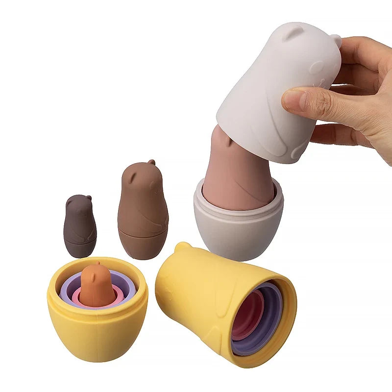 BPA-Free Silicone Stacking Blocks Nesting Doll Toy Set for Educational Play and Motor Skill Development
