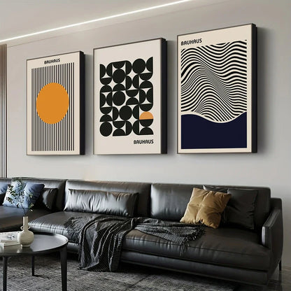 Modern Bauhaus Geometric Wall Art Prints Three Piece Set