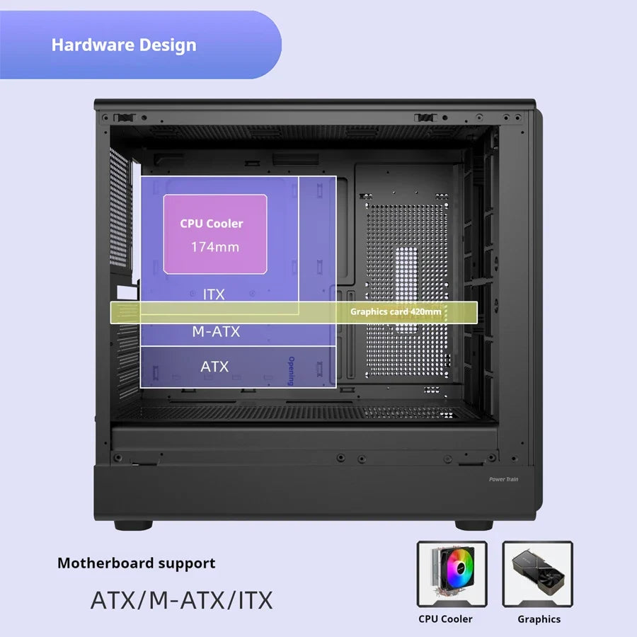 PC Case Glass Side ATX M ATX ITX Support 360mm Radiator