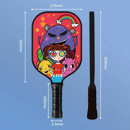 Lightweight Children's Pickleball Paddle Set with Cartoon Print, 2 Balls, Ideal for Kids Under 16, Durable Fiberglass, 180g