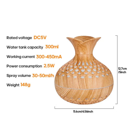 Wood Grain Humidifier 300ml USB Aroma Diffuser for Home Use