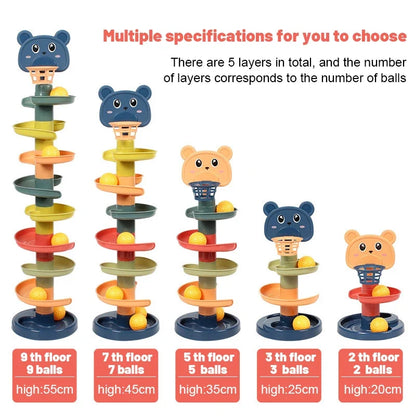 Montessori Rolling Ball Tower Toy - Educational Stacking Game for Infants, Finger Skill Development, Rotating Track Fun