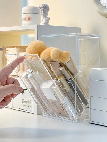 Makeup Brush Holder With Lid Acrylic Organizer Box Large Capacity Divider Storage Dust Free Fall 2025 Gift