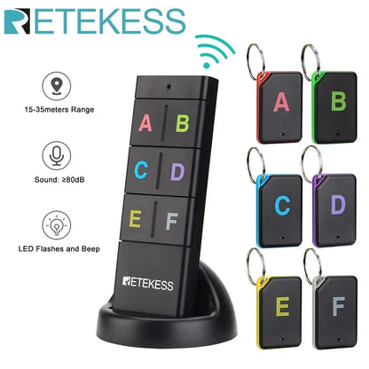 Wireless Key Finder 1 Transmitter 6 Receivers RF Locator Back To School 2025 Home Tracker With 80dB Beep And LED