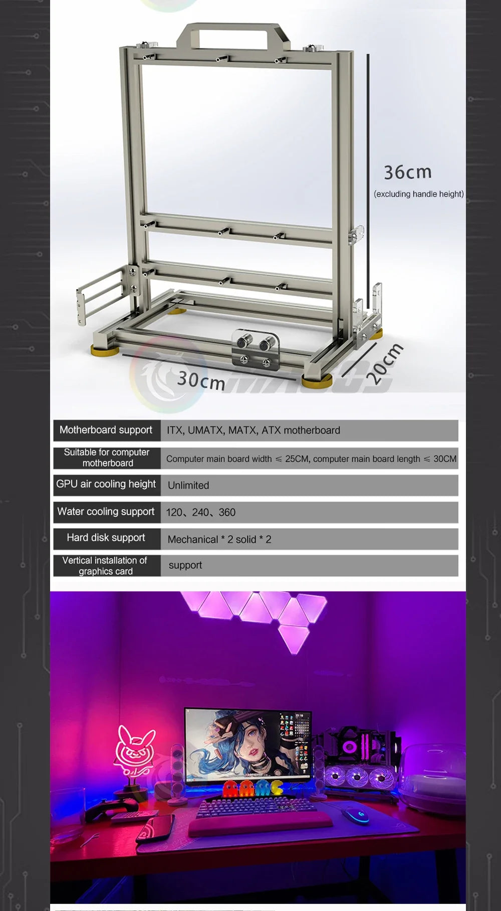 Open Frame PC Case Modular ATX MATX ITX Aluminum Rack