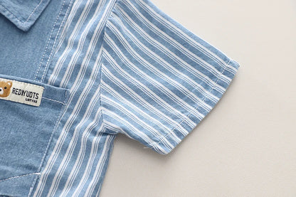 Side view of the boys striped shirt and denim shorts set - view 8