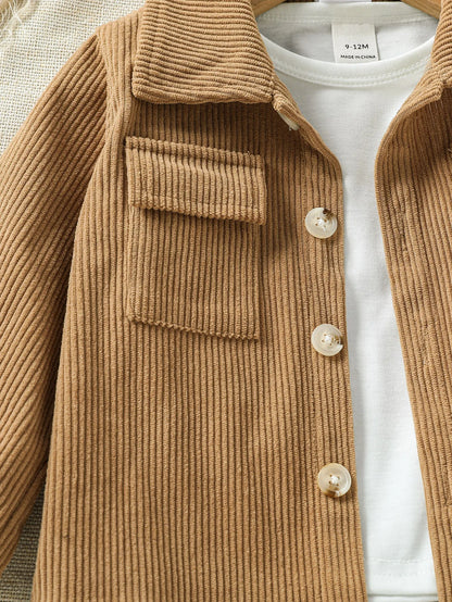 Side view of baby boys stylish jacket & pants outfit