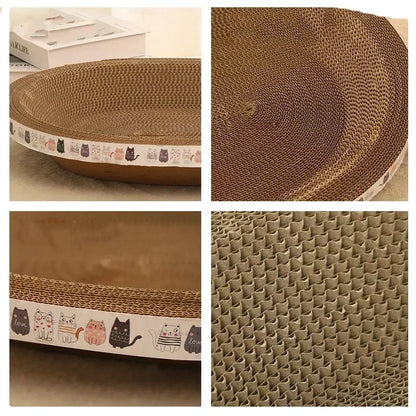 43cm Corrugated Cat Scratcher - Round Oval Grinding Toy, Wear-Resistant Bed Nest for Cats