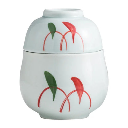 Hand Painted Japanese Ceramic Lidded Dessert Bowls Set