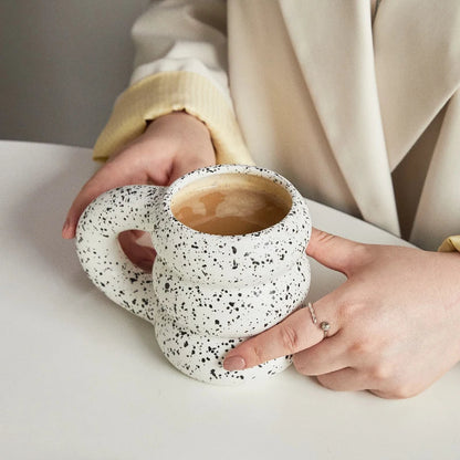 Ceramic Mug Ergonomic Handgrip Sculptural Nordic Coffee Cup Fall 2025, Oversized Handle Cozy Gift