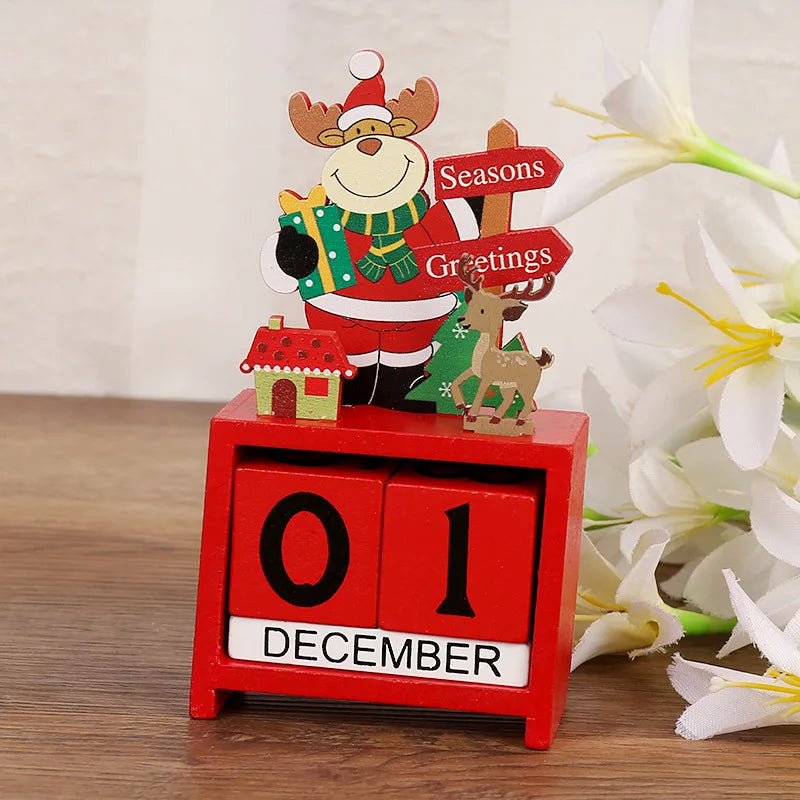 Christmas Wooden Countdown Calendar Ornament Tabletop Decor