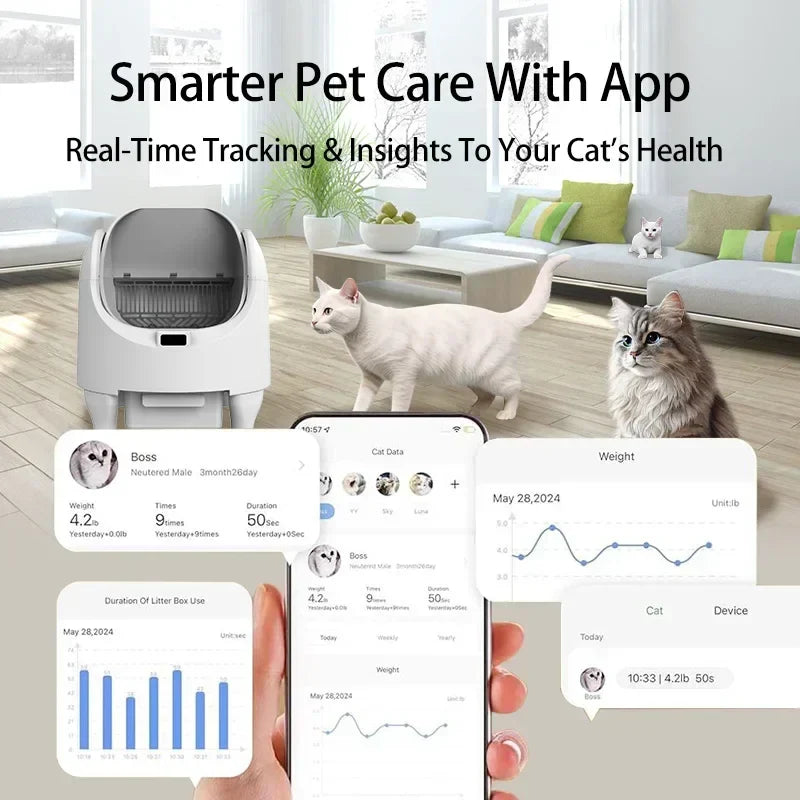 Automatic Cat Litter Box Self Cleaning With App Control Large Space Smart Toilet With Built In Stairs Safety Fall 2025