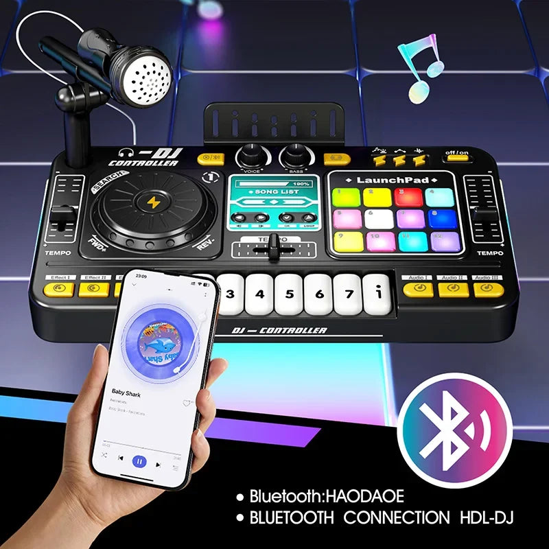 Kids DJ Mixer Toy With Microphone, Multifunctional Electronic Music Controller Educational Birthday Gift Fall 2025