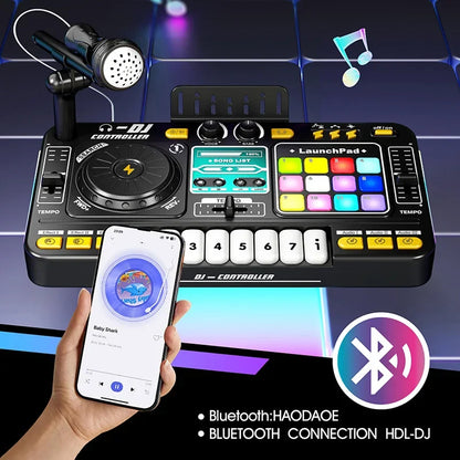 Kids DJ Mixer Toy With Microphone, Multifunctional Electronic Music Controller Educational Birthday Gift Fall 2025